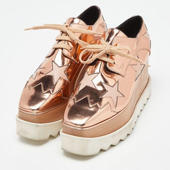 Stella McCartney Rose Gold Faux Leather Elyse Platform Derby Sneakers - Picture 2 of 4